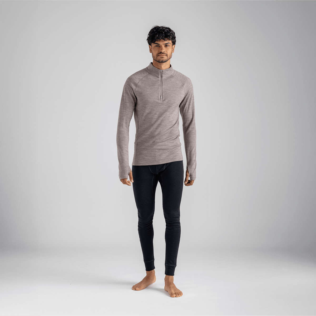 Hejma Men's Merino Zip Top — Taupe Beige