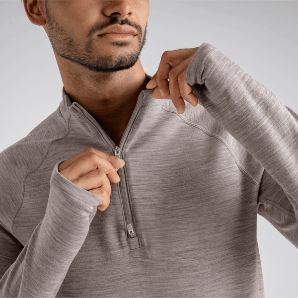 Hejma Men's Merino Zip Top — Taupe Beige